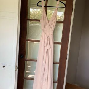 Neutral Grecian-esque wrap dress